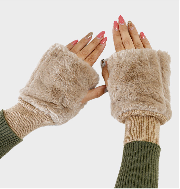 フェイクラビットファー手袋 指なし レディース ハンドウォーマー