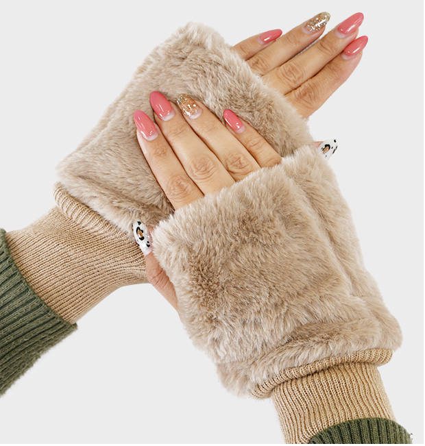 フェイクラビットファー手袋 指なし レディース ハンドウォーマー