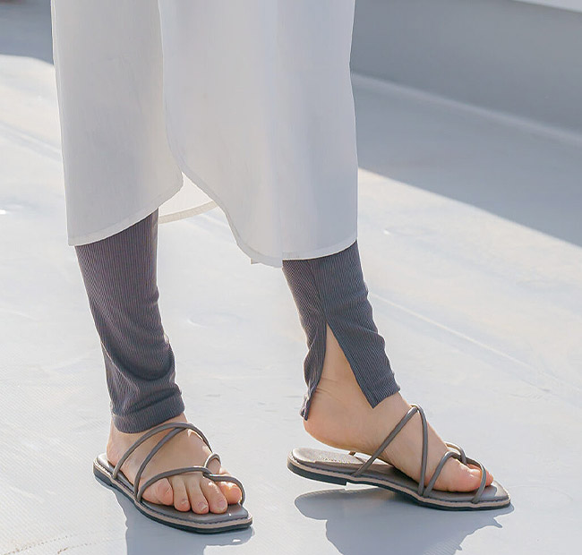 リブレギンス レディース スリット リブ ニット レギンス 夏用 涼しい