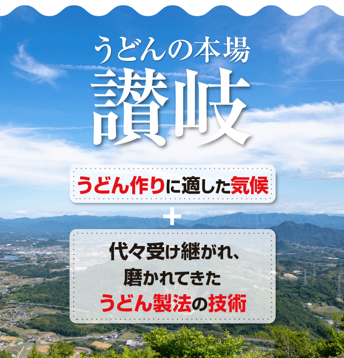 うどんの本場 讃岐 うどん作りに適した気候+代々受け継がれ、磨かれてきたうどん製法の技術