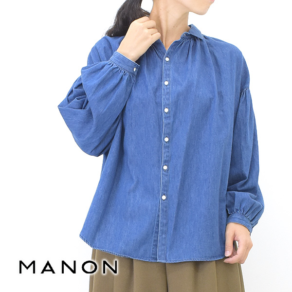 MANON マノン デニムアミカルシャツ ギャザーブラウス SH-236 レディース｜y-trois｜02