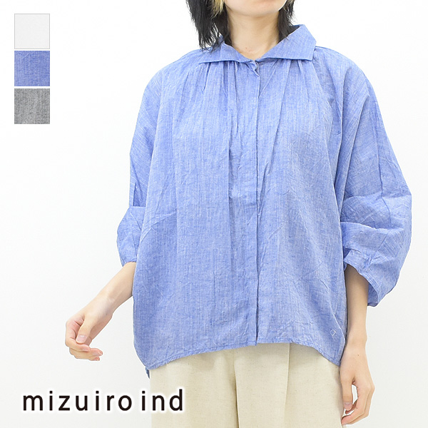 【10%OFF】mizuiro-ind ミズイロインド ギャザードルマンシャツ 1-230024 レディース【セール/SALE】【返品・交換不可】