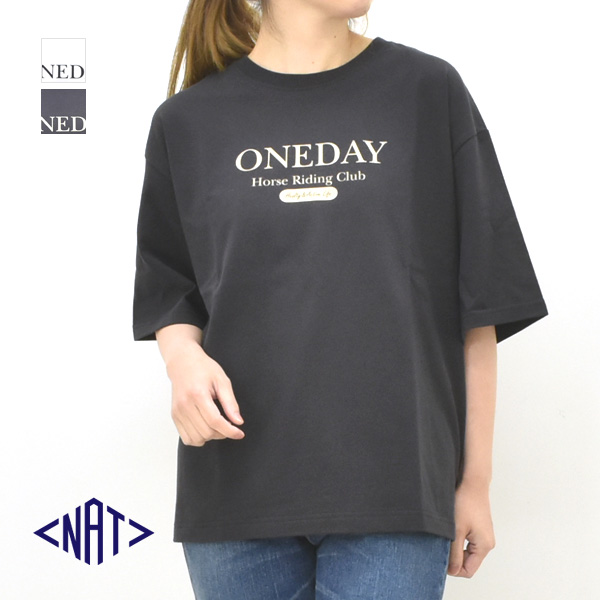 NAT ナット プリントTシャツ "ONEDAY" コットン 五分袖 半袖 N0078 レディース