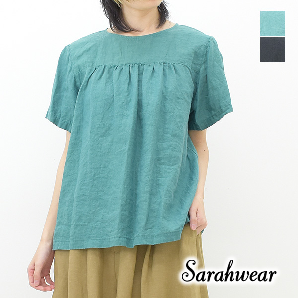 Sarah Wear サラウェア リネンポプリン半袖ギャザーブラウス C52858 レディース