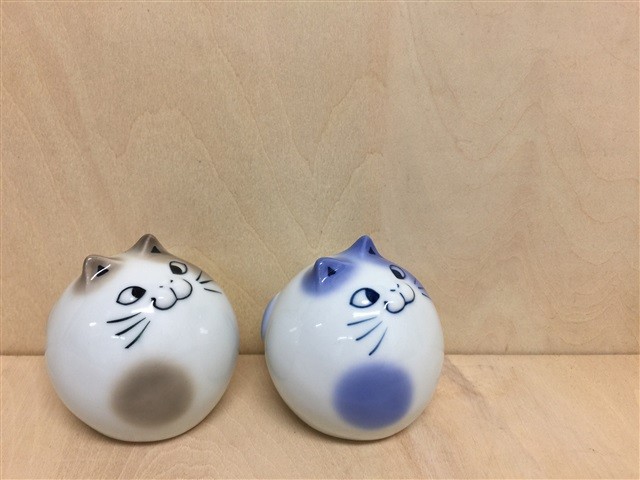有田焼 北川美宣窯 まんまる猫 青 ねこ ネコ 陶磁器 置物 飾り