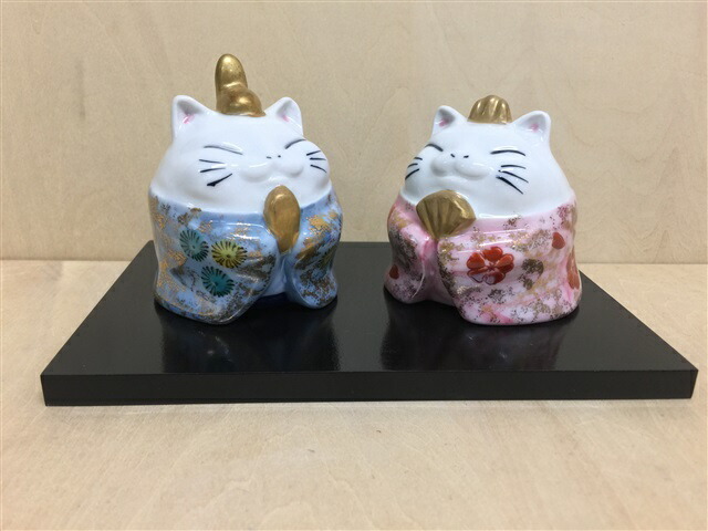 有田焼 北川美宣窯 猫びな 木台付き 茶色 白色 セット品 雛人形 おひなさん 雛人形 ひな人形 ねこ ネコ ペア 置物 雑貨