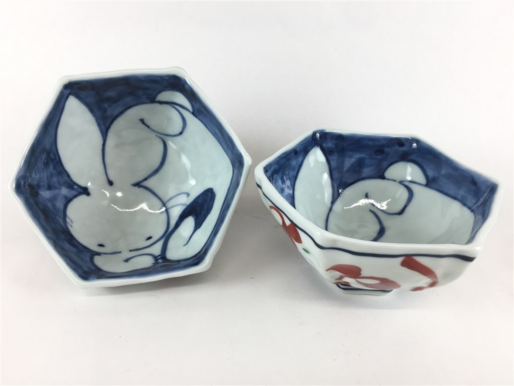 波佐見焼 光玉窯 六角碗 万歴.兎 【12cm 副菜入れ 茶碗 飯碗 ごはん