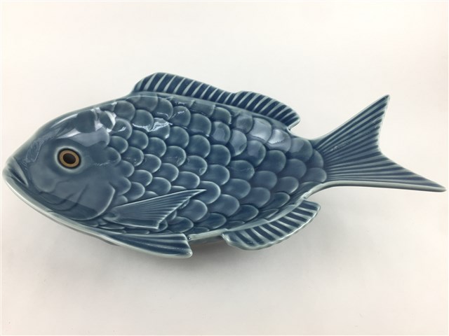 3031レア 鯛 魚形陶器と茶色の皿のセット 工芸品 3031レア 鯛 魚形陶器