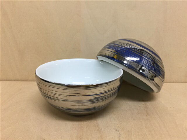 有田焼 李荘窯 95玉蓋物(藍銀刷毛)【9.5cm 藍色 銀色 鉢 ふた物 蓋もの