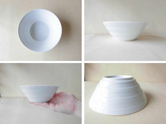 波佐見焼 丹心窯 ボーダーVボール 白 磁器 14cm 鉢 中鉢 ボウル