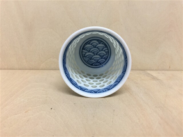 波佐見焼 丹心窯 筒盃.水晶青海波 【磁器 酒器 5cm 60cc 60ml ぐい呑