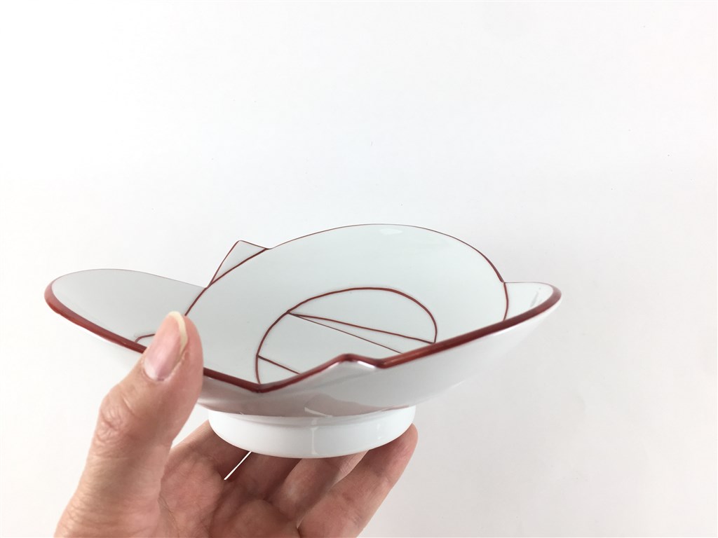 有田焼 田清窯 結び 小丼(赤)【17cm 16cm ムスビ むすび皿 中鉢 組紐