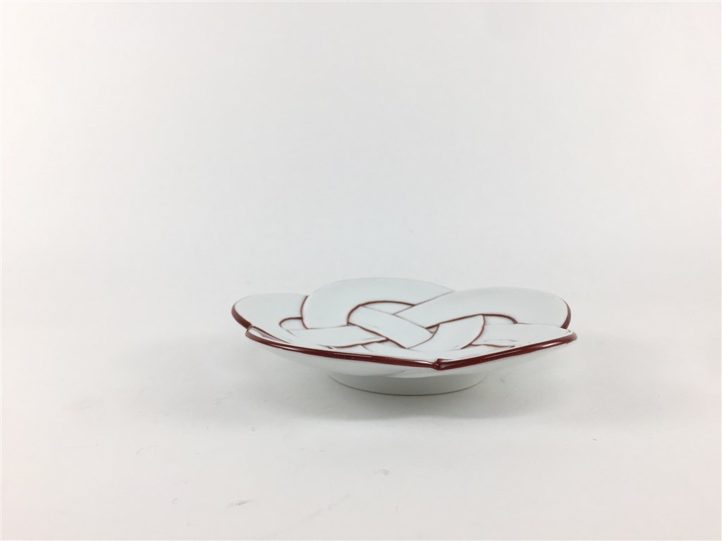 有田焼 田清窯 花結び小皿 11cm 太白赤線梅むすび小皿 朱線梅結び