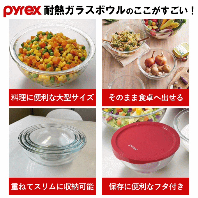 完売】 耐熱 ガラス 容器 パイレックス フタつき ガラスボウル 1.0L