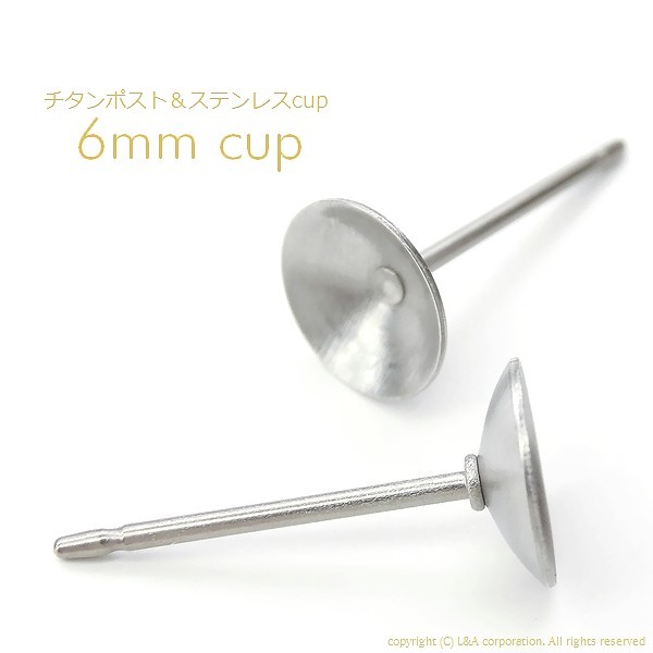 チタン製ポスト＆ステンレス製 6mm cup（皿）ピアス