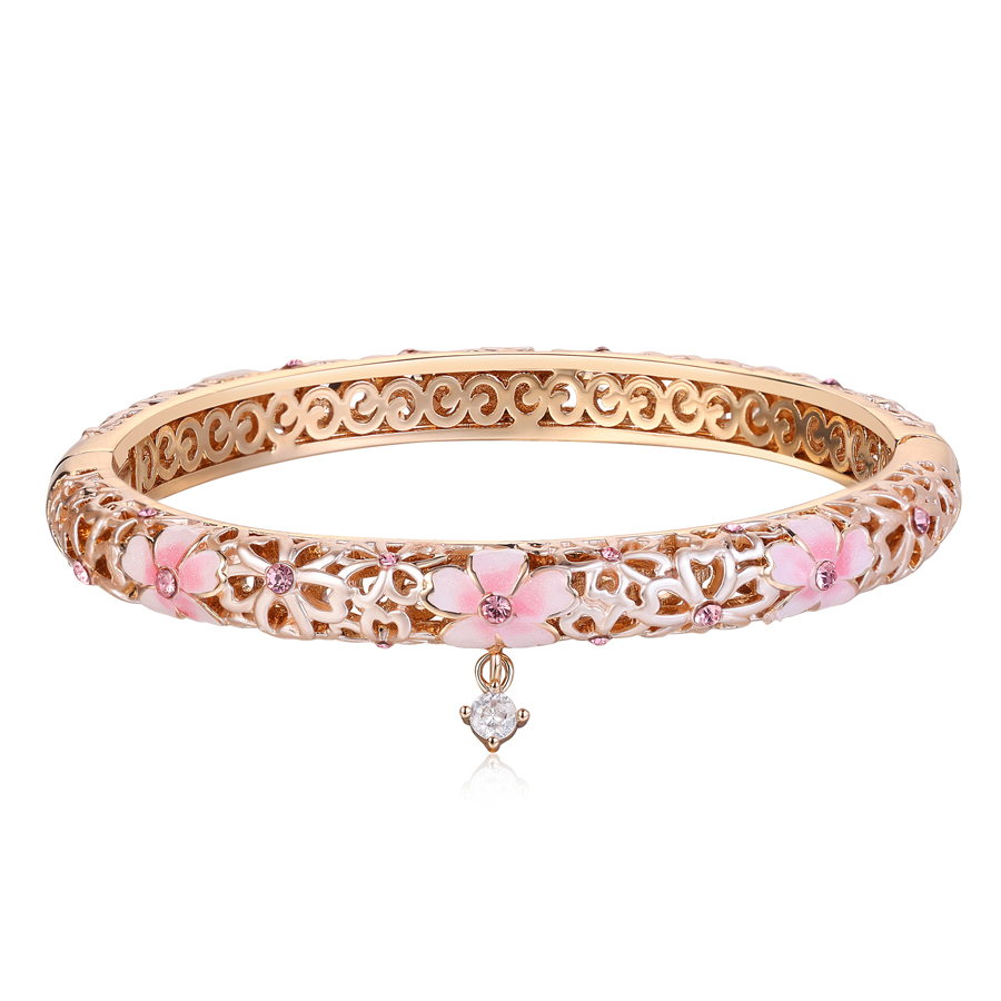 ブレスレット バングル クリスタルガラス付き 桜モチーフ 桜チャーム