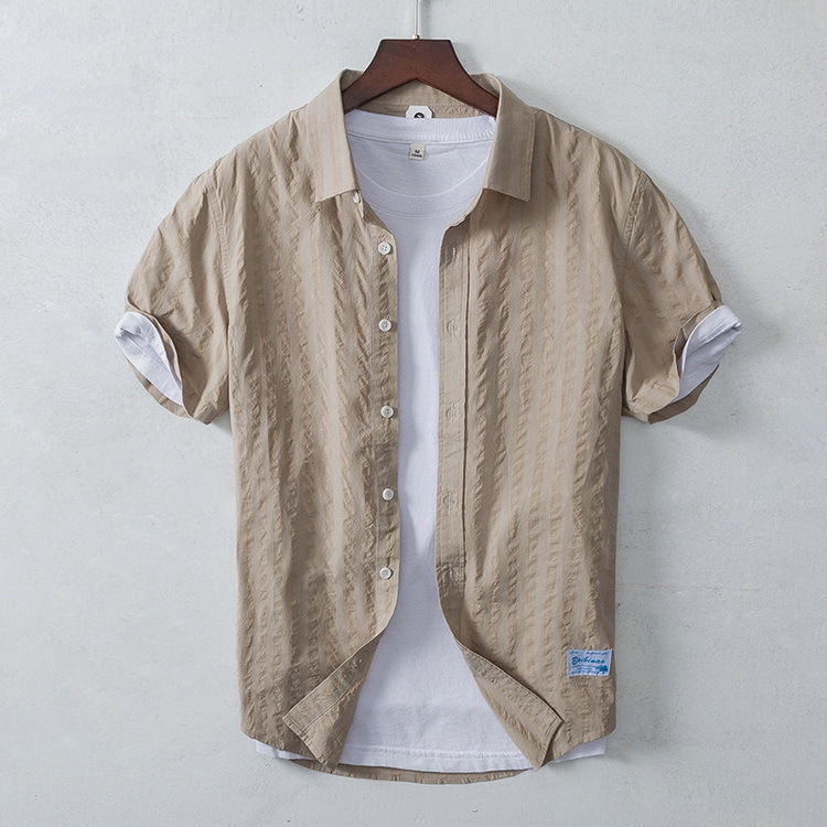 ストライプシャツ メンズ 開襟シャツ 夏服 白シャツ カジュアル
