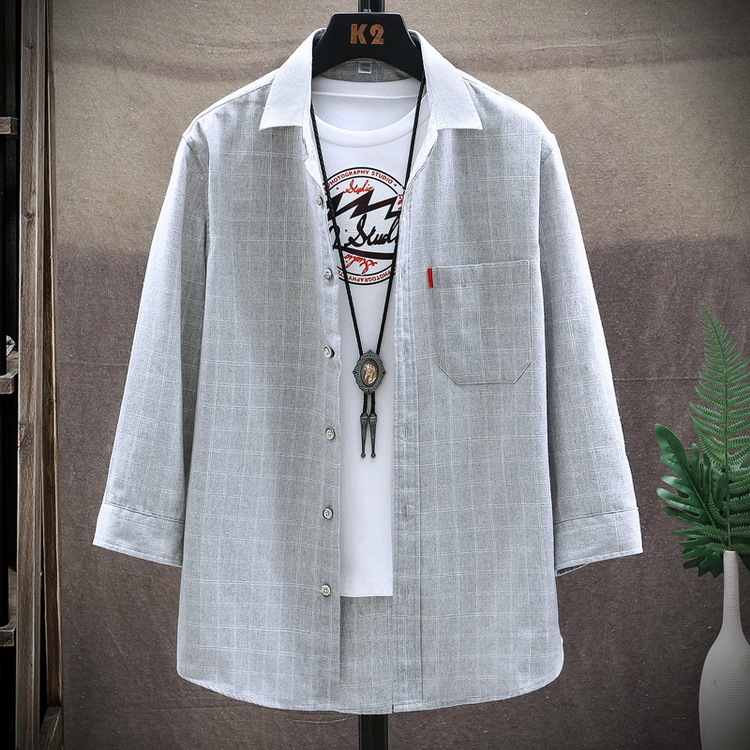 チェック柄シャツ メンズ 七分袖 薄手 夏服 羽織 トップス