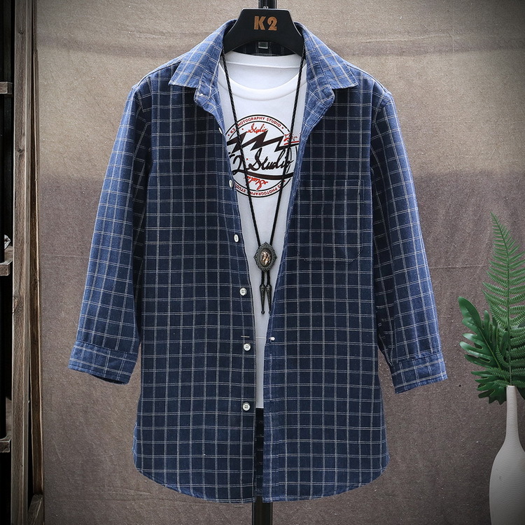 チェック柄シャツ メンズ 七分袖 薄手 夏服 羽織 トップス