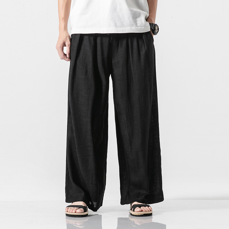 ワイドパンツ メンズ 綿麻 バギーパンツ ルーズパンツ ロング丈 リネン