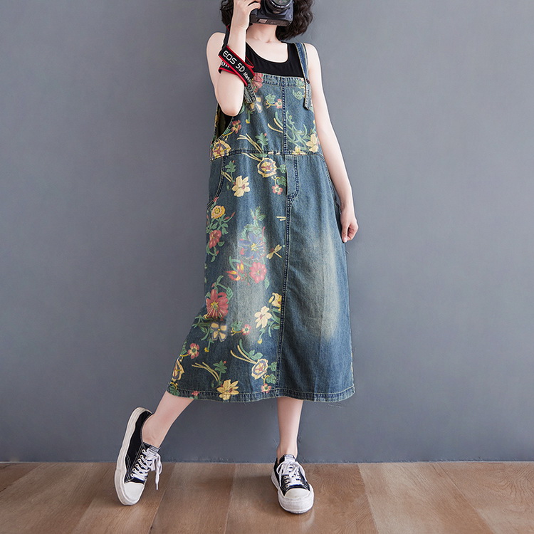 ワンピース レディース サロペット デニムワンピース 花柄