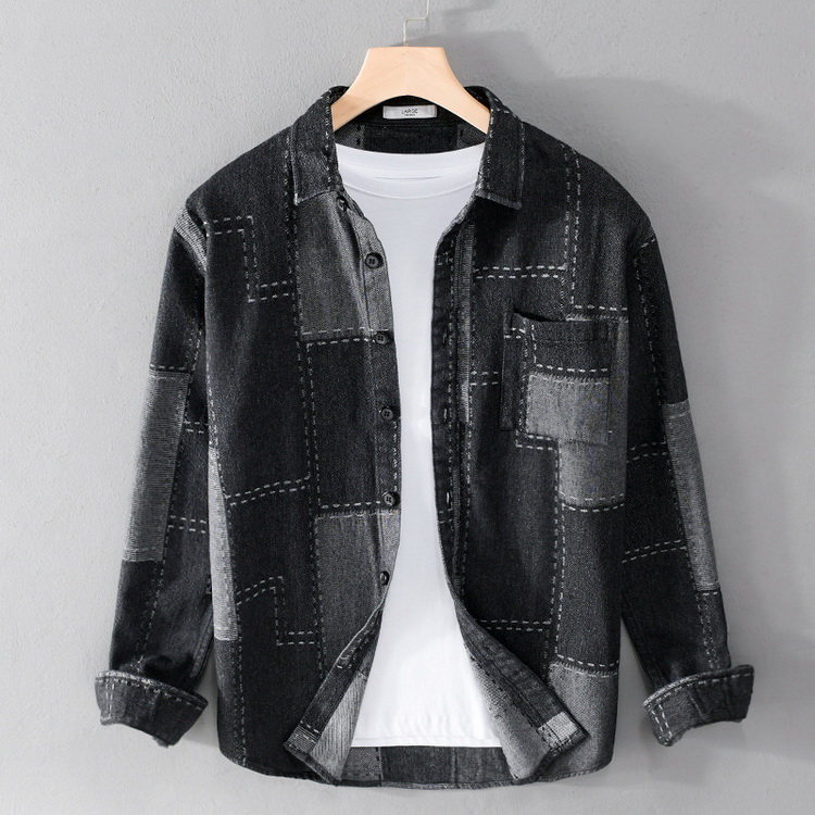 ダンガリーシャツ メンズ シャツ デニムシャツ カジュアルシャツ トップス チェック柄 長袖 秋服 秋物 父の日 |  | 01
