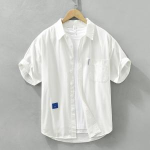 カジュアルシャツ ワークシャツ トップス シャツ 白シャツ 半袖 100%綿 夏服 メンズ ファッシ...