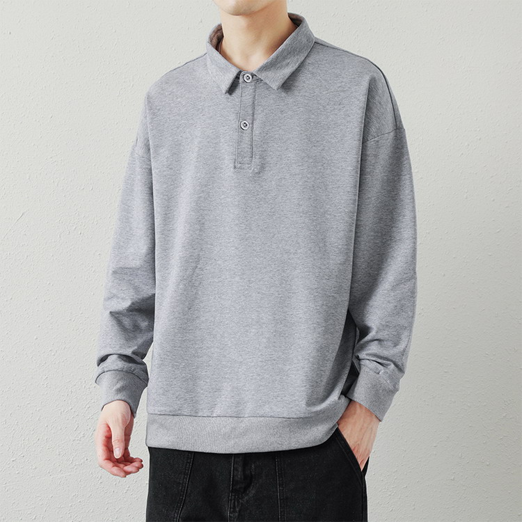 グレー 長袖ポロシャツ L ポロシャツ メンズ 長袖 トップス polo 長袖ポロ 無地 : YAA - 通販