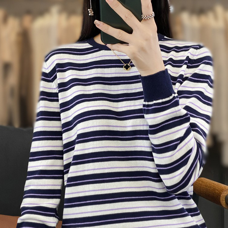 tシャツ レディース 100%綿 ニット ボーダー ロンt トップス クルー
