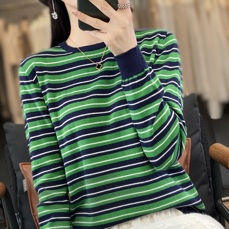 tシャツ レディース 100%綿 ニット ボーダー ロンt トップス クルー
