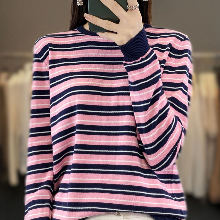 tシャツ レディース 100%綿 ニット ボーダー ロンt トップス クルー