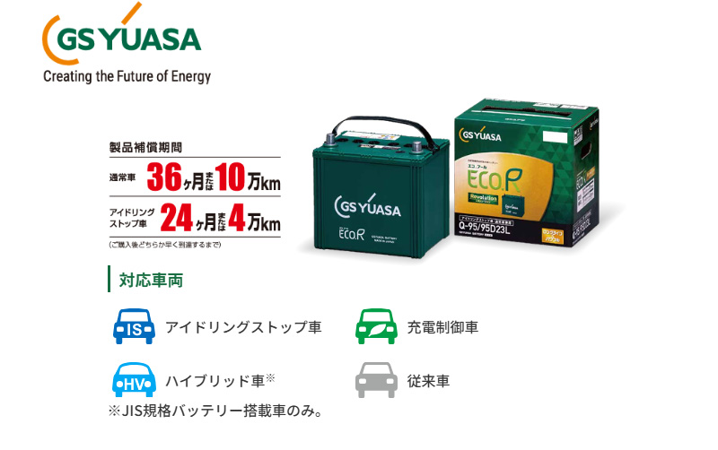 GSユアサ アイドリングストップ・通常車 バッテリー　Q-85/95D23L Amazon.co.jp: GSユアサ ER Q-85 / 95D23L ECO.R Revolution