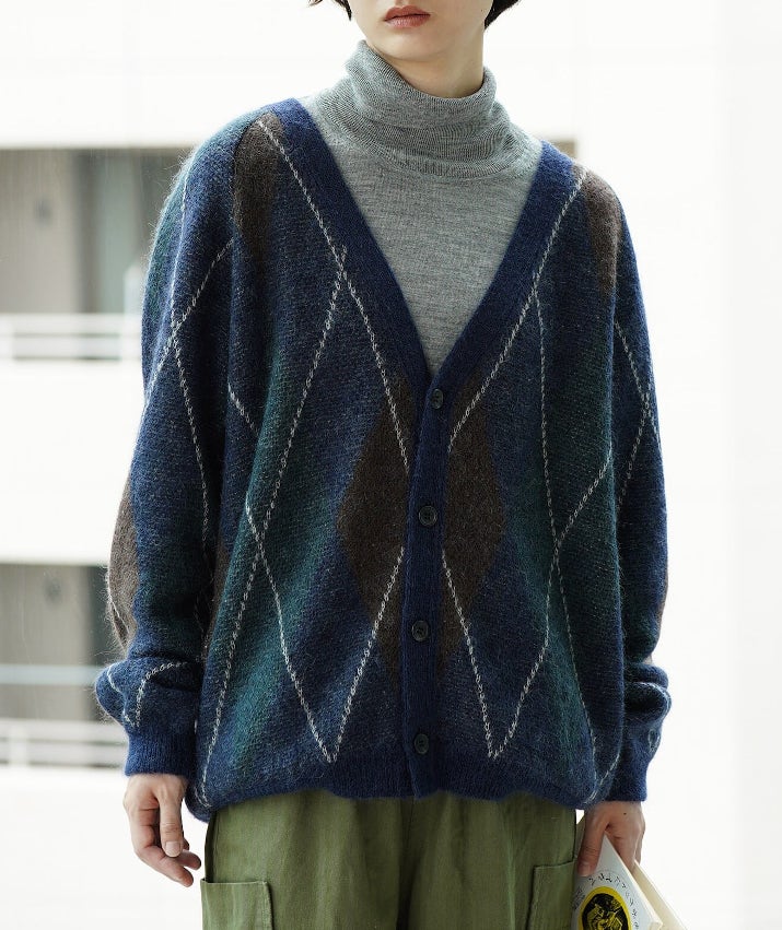 toiro モヘア・アーガイル・カーディガン A/W 秋冬 日本製 S M L ユニセックス メンズ レディース ニット 羽織り ウール ゆったり 五泉ニットの画像