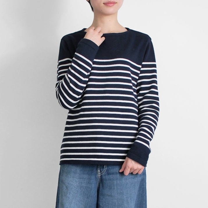 PRODIGAL コットンカシミヤ パネルボーダー ニット 日本製 M L 長袖 レディース 秋 秋冬 ボートネック シンプル 綿 カシミア 五泉ニット プロディガル PRODIGAL コットンカシミヤ パネルボーダー ニット 日本製 M L