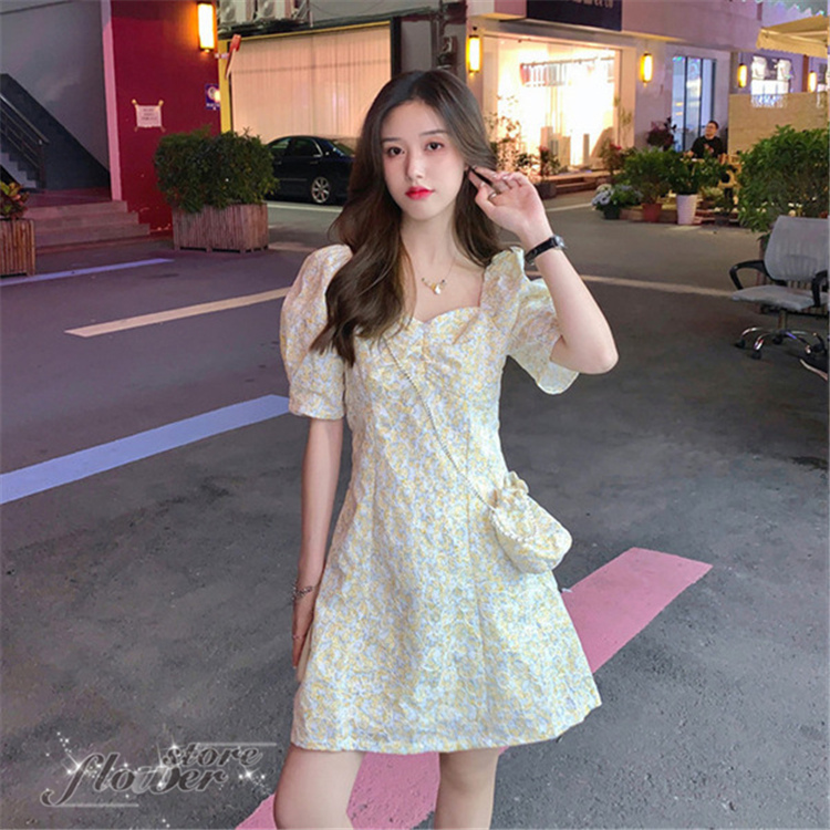 ワンピース 半袖 レディース 春 夏 ミニワンピース vネック 黄色