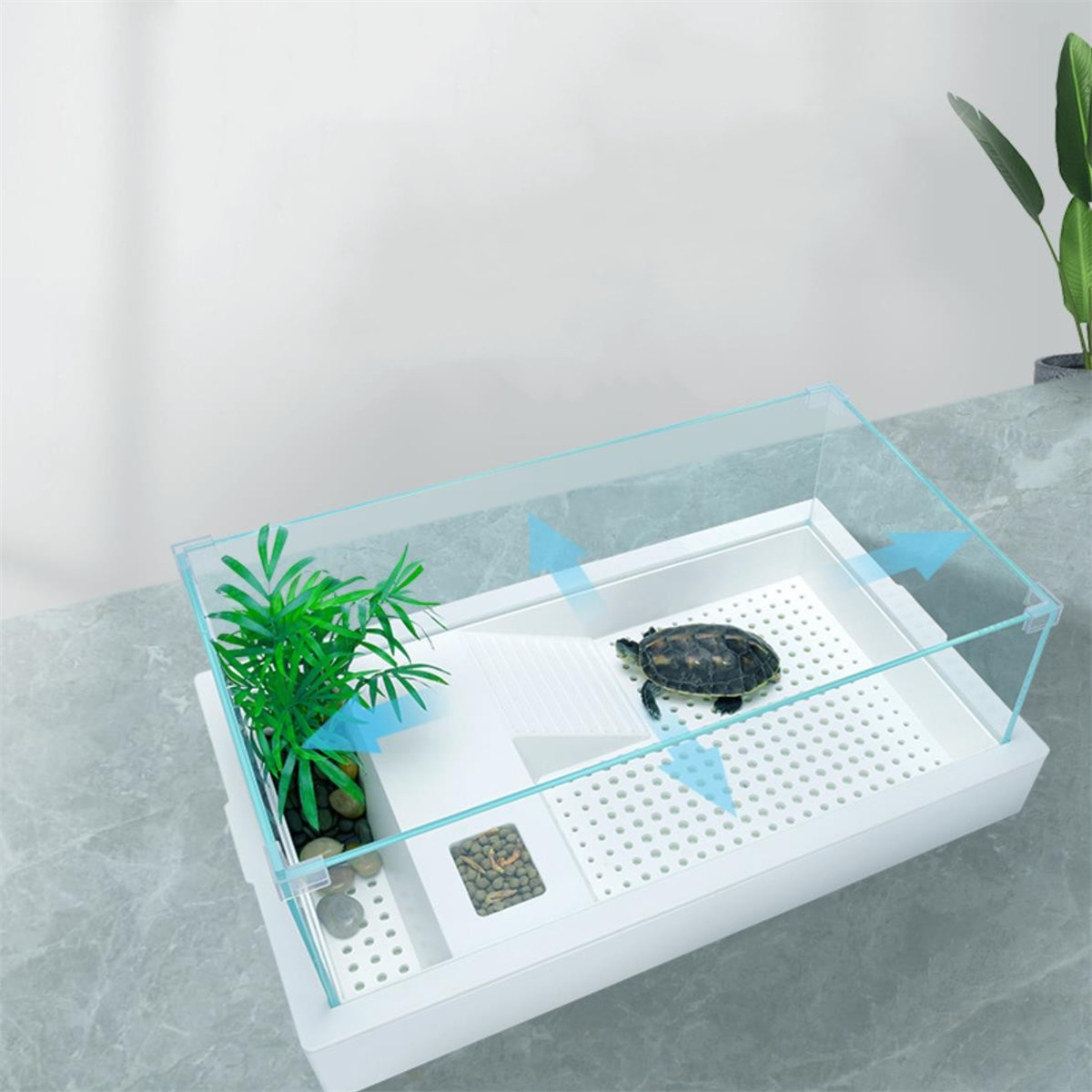 亀の水槽 ガラス タートルタンク 大きい 亀 広い 飼育ケース カメの家 見やすい オープン型 水替え便利 沈殿 パーツ分解 ズレにくい さりげなくインテリア Jacsal Com Mx
