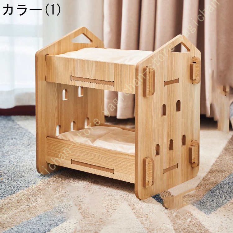 猫用 2段ベッド 北欧 天然木 猫小屋 階段付き 猫 ベッド 木製 ベッドフレームのみ カントリー調 多頭飼い ブリーダー ペットベッド ペット用ベッド 通気性｜yagichan-store｜02