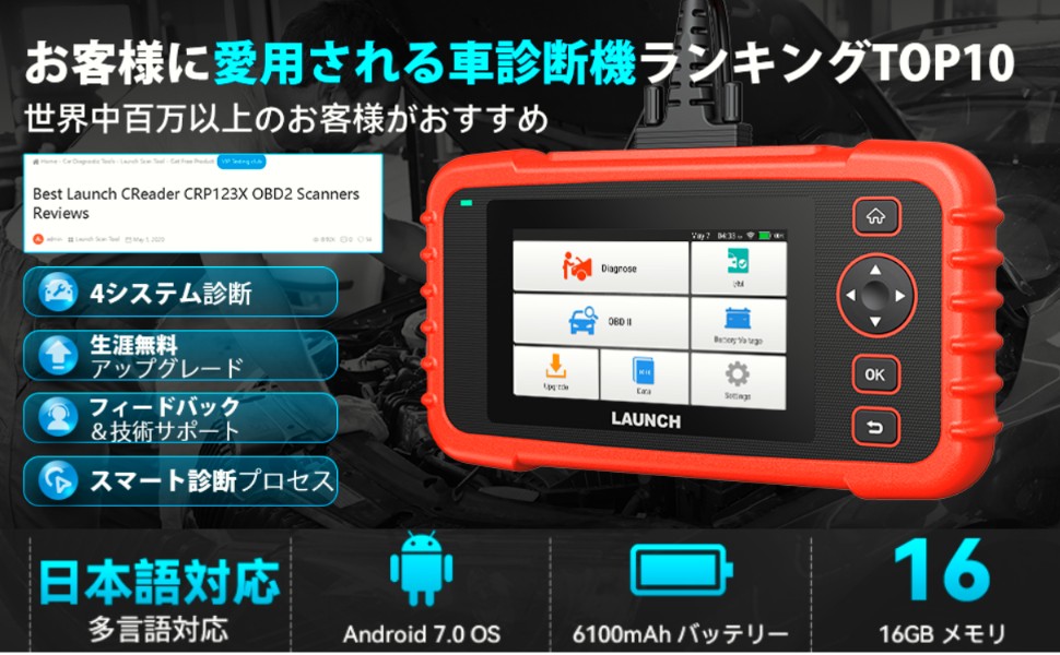 LAUNCH OBD2 診断機 自動車 故障診断機 CRP123X ver.2.0 日本車対応 
