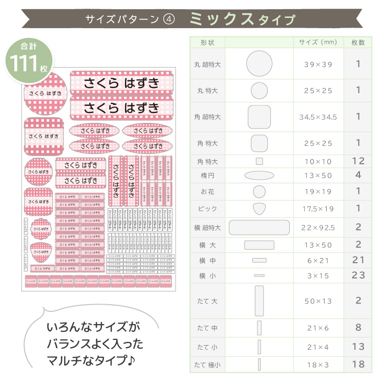 にこいちシ〜ル・2人分のお名前シールが１枚に！