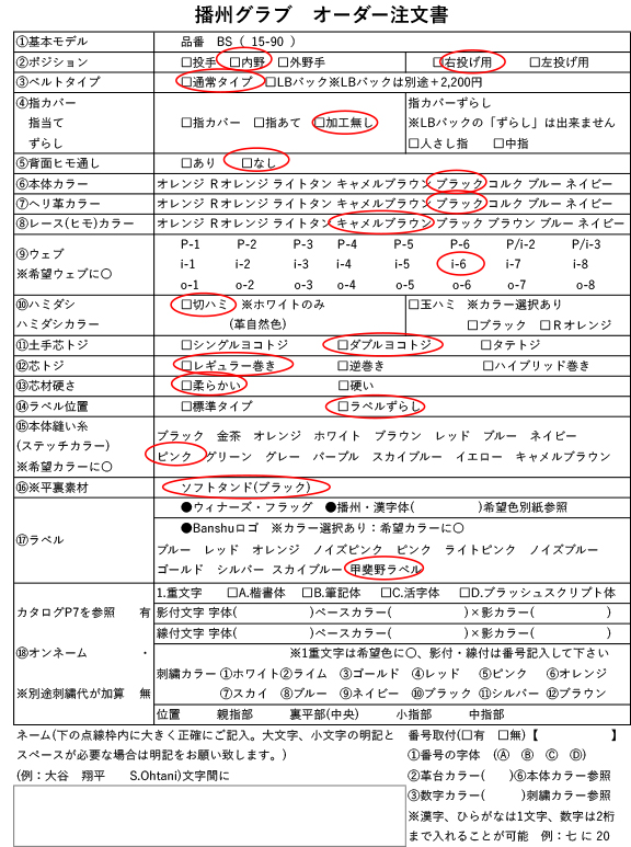 甲斐野選手ラベル 高校野球対応 BanShu（播州）野球 硬式 グラブ