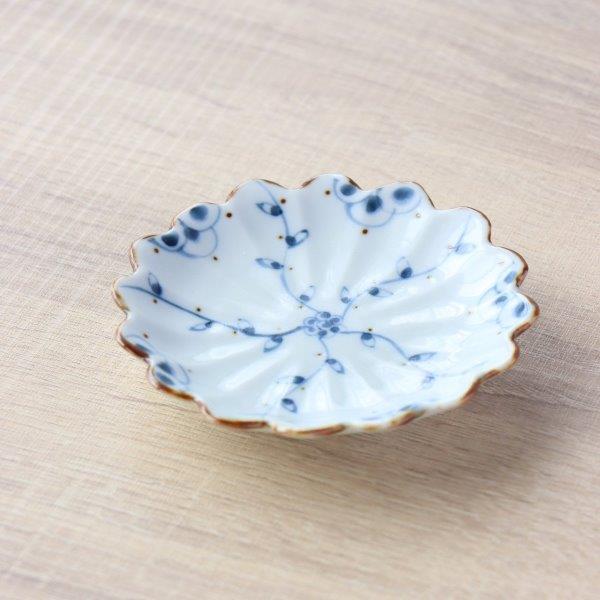 レトロ　青い鶴　模様の陶器小皿 8枚セット　籠つき 小皿 食器 お皿 お正月 鶴 亀 鯛 銘々皿 陶器 有田焼 幸楽窯