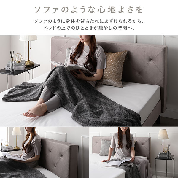 布張り ベッド シングル ボンネルコイルマットレス付き モーブピンク