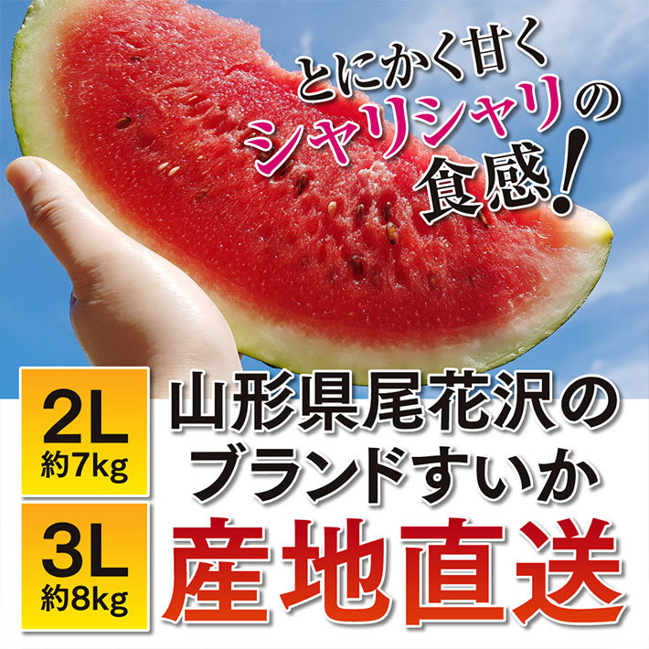 8月発送 すいか 大玉 最高級 尾花沢スイカ 2L 約7kg 送料無料 山形県