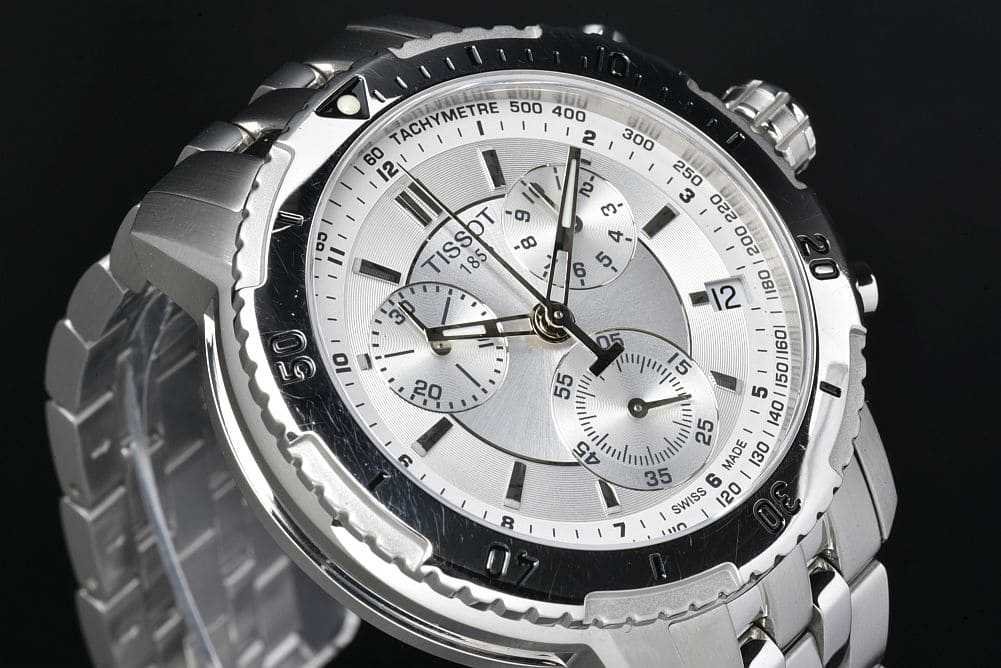 【稼動】TISSOT ティソ クロノグラフ 200m防水 腕時計 白盤面 ☆TISSOT ティソ T055417A クロノグラフ 200m防水 白文字盤