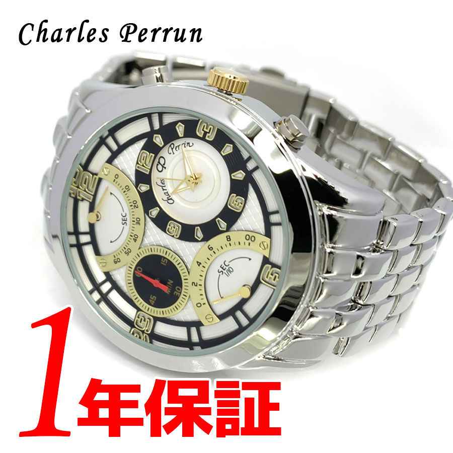 送料無料 Charles Perrin シャルル・ぺリン メンズ クォーツ 腕時計 ラウンド 日常生活防水 アナログ クロノグラフ レトログラード  cp228gwhgdbk