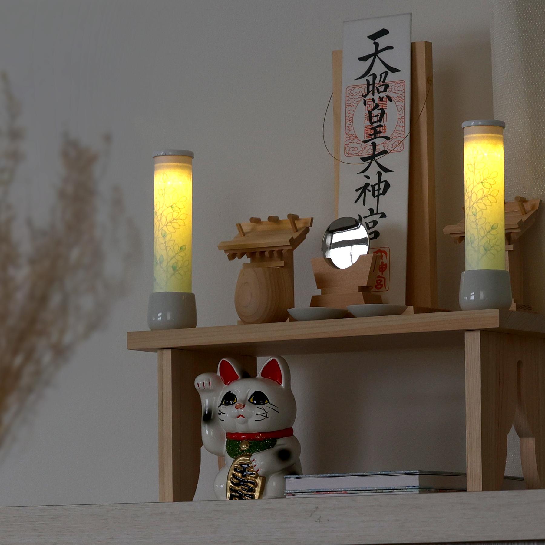 神棚 セット モダン おしゃれ 檜製 祀り座 小 神具 お宮さん 榊柄灯籠