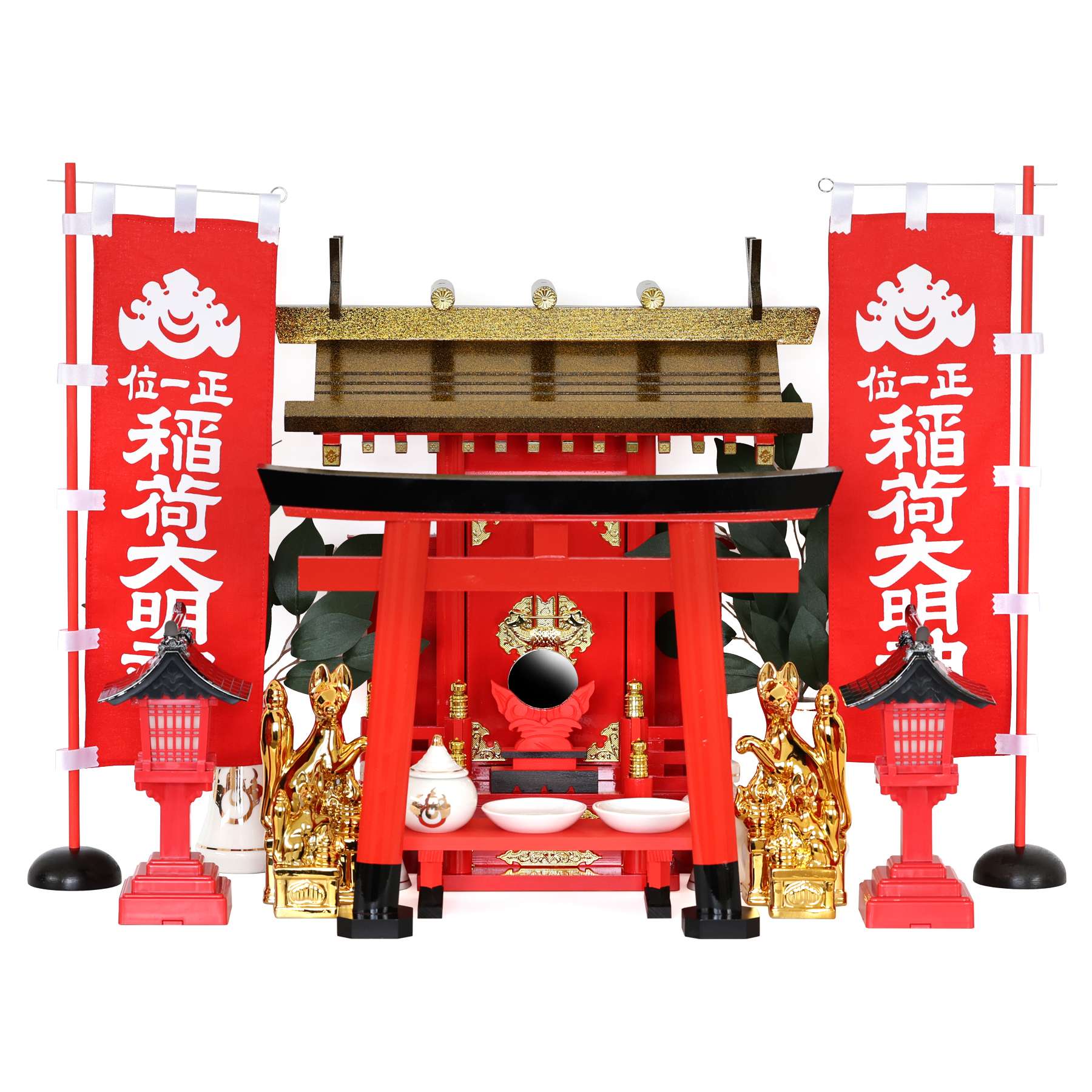 軸 商売繁盛 お守り 絵 白狐 稲荷 神 御神符 日本 美術 骨董 インテリア 神棚 神具 仏具 やまこう 黄金屋根の稲荷宮 神棚セット 特上