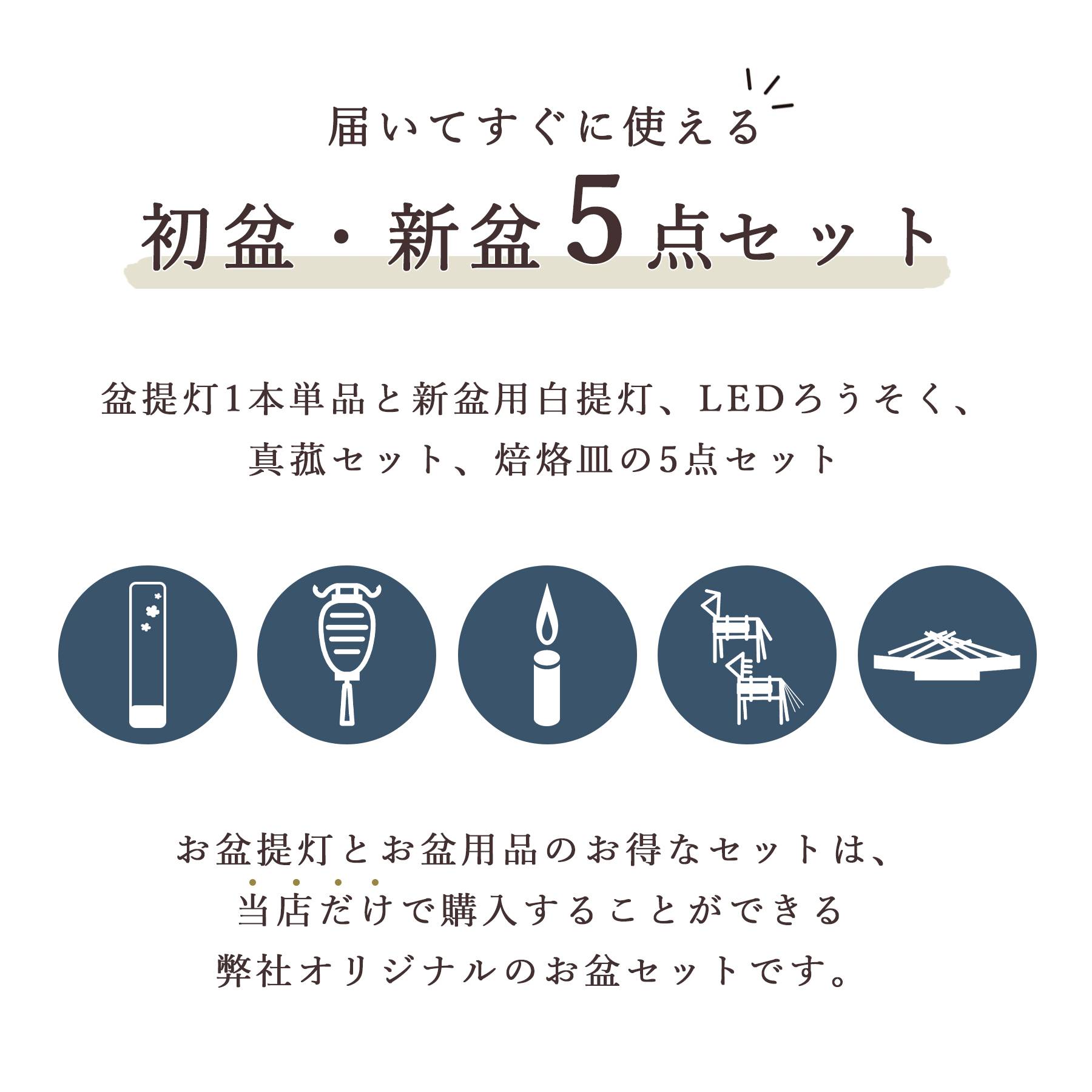 初盆 新盆セット 盆提灯 5点 セット モダン 八女・ととのえる燈 シリーズ 箔あかり-箔流し紫桜- 白提灯 LEDろうそく 真菰セット 焙烙皿 (代引き決済不可商品)の画像