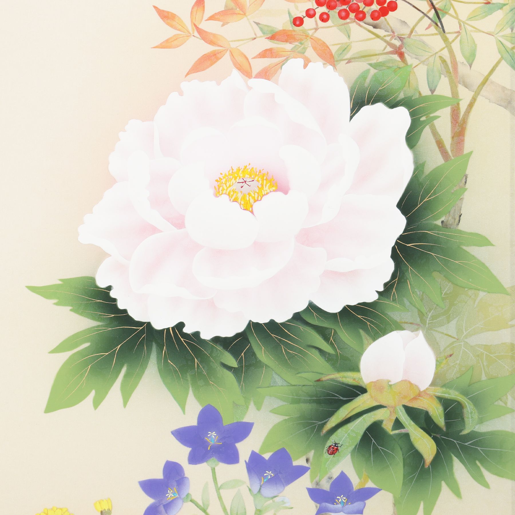 掛け軸「四季花」 鈴木優莉 尺五立 サイズ：190×54.5cm 掛け軸 年中 