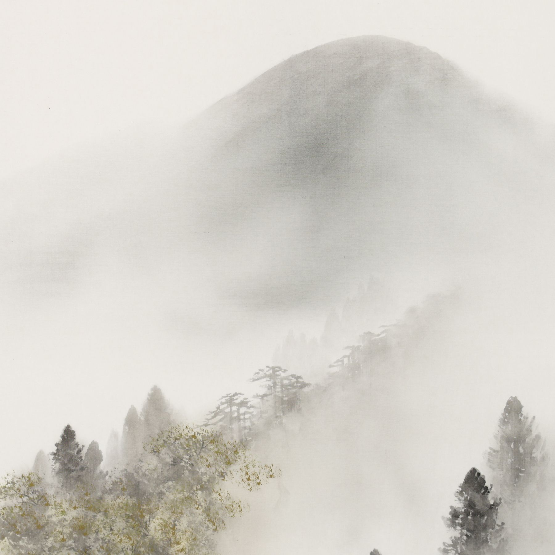 掛け軸「彩色山水」 塩川翠笙 尺五立 サイズ：190×54.5cm 掛け軸 年中掛け 常用